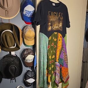 Morgan Factory Eagles Graphic Tee with Patchwork Kantha Fabric And Indian Silk